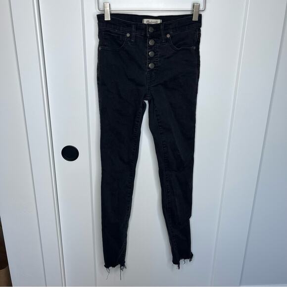 Madewell 9” High Rise Exposed Button Fly Skinny Black Raw Hem Jeans Size 24 - Picture 3 of 10